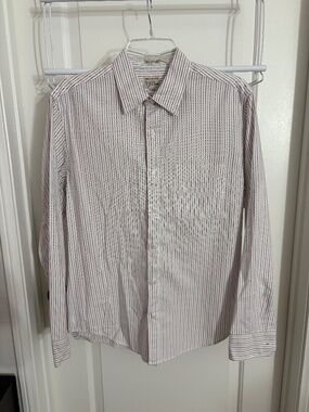 J. Crew Slim Untucked Broken-in Organic Cotton Oxford Red White Blue Striped Shi